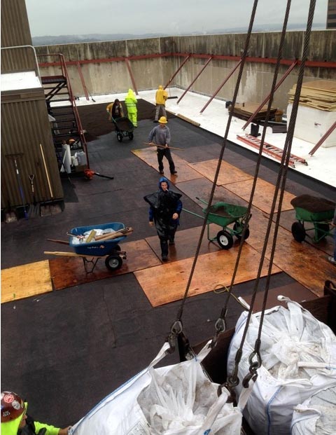 Downtown tower roof work